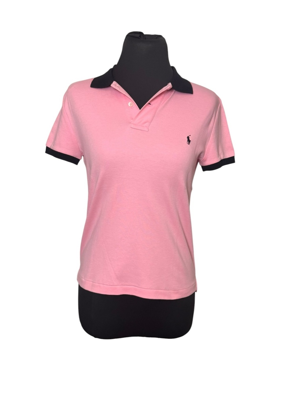 Ralph Lauren Pink Polo with Black Collar and Cuffs Slim Fit Preppy Medium